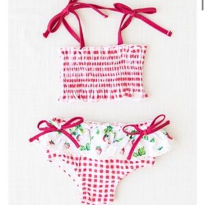 🍓Sz 8 SweetHoney Milly Smocked Crop - Sweet Strawberry 2 piece swimsuit.
